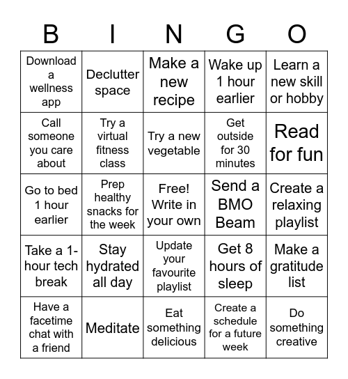 BMO Health & Wellness BINGO! Bingo Card