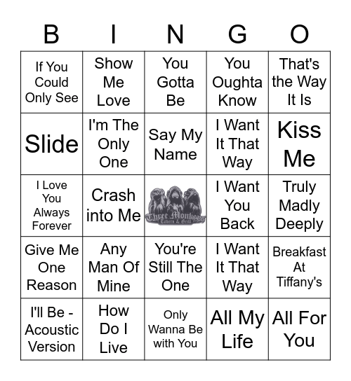 90's Love Songs Bingo Card