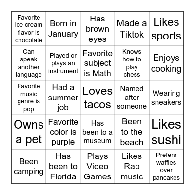 Scavenger Hunt Bingo Card