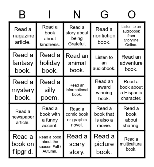 The Reading Book Challenge Bingo Card