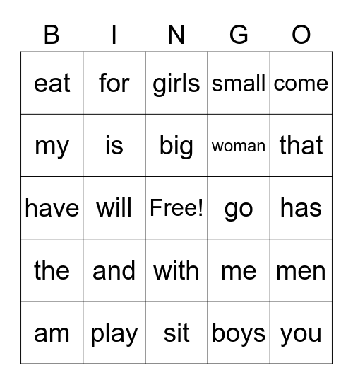 Fun Core Words Bingo Card