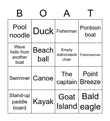 Boat Bingo! Bingo Card