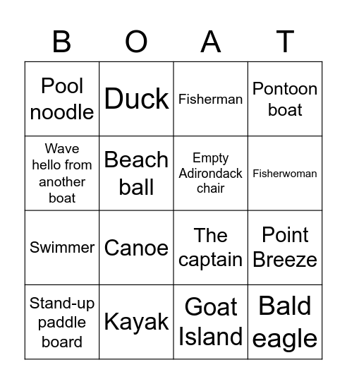 Boat Bingo! Bingo Card