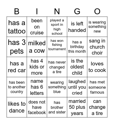 Young at Heart Bingo Card