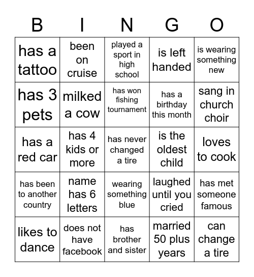 Young at Heart Bingo Card