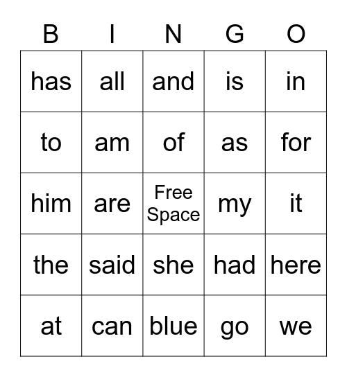 SIGHT WORD Bingo Card
