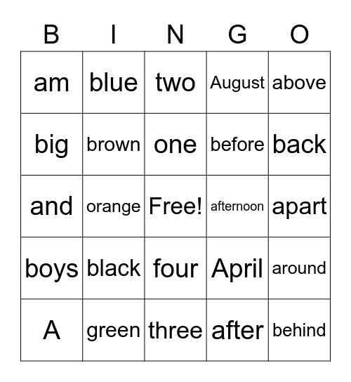 Fun Words Bingo Card