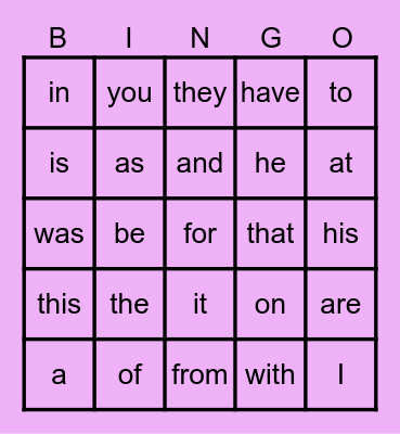 Tatum's Sight Words Bingo Card