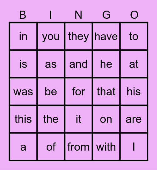 Tatum's Sight Words Bingo Card