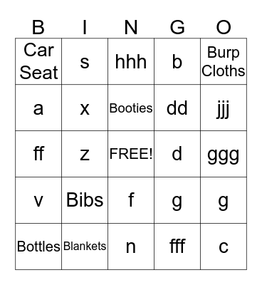 Jamie's Baby Shower Bingo Card