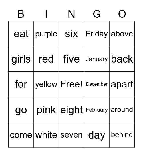 Fun Words 2 Bingo Card