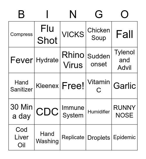 COLD AND FLU BINGO Card