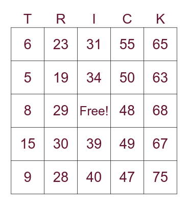 Halloween Bingo Card