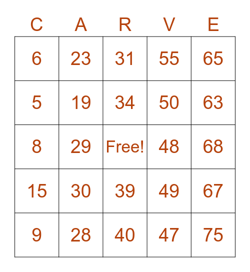 Halloween Bingo Card