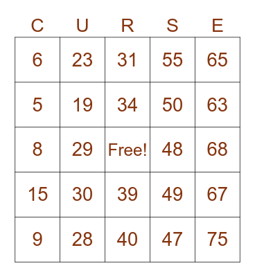 Halloween Bingo Card