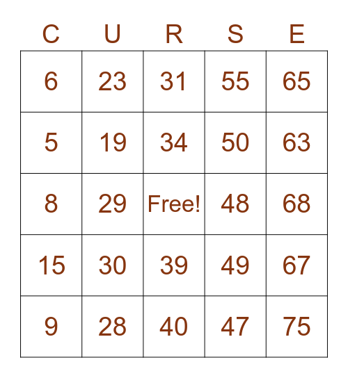 Halloween Bingo Card