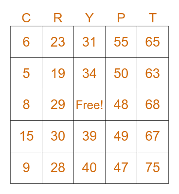 Halloween Bingo Card