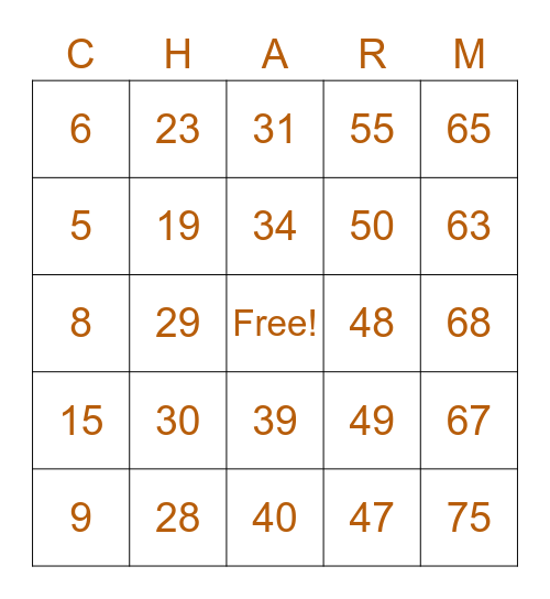 Halloween Bingo Card