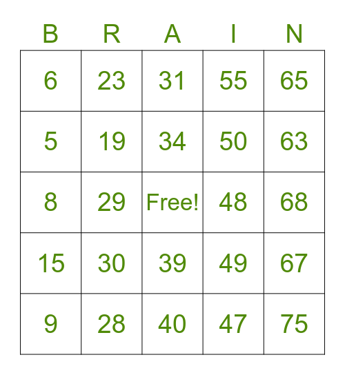 Halloween Bingo Card