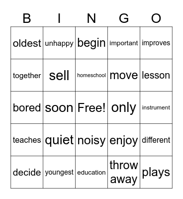 Chapter 3 Bingo Card