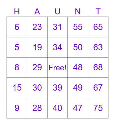 Halloween Bingo Card