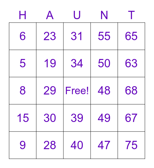 Halloween Bingo Card
