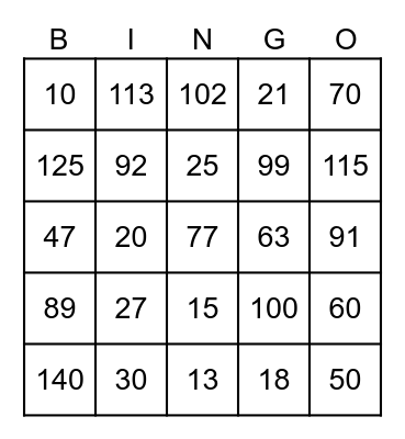 Numeros 2.1 Bingo Card