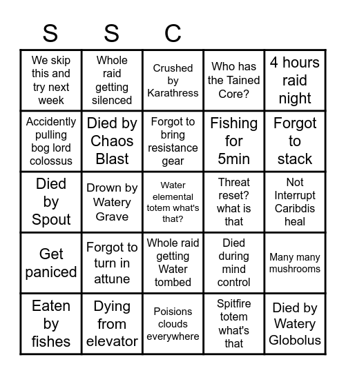 SSC Bingo Card