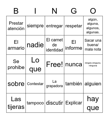 Mi Día Escolar Bingo Card