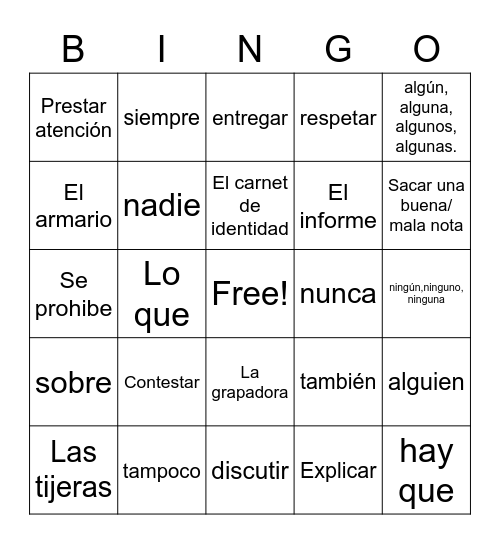 Mi Día Escolar Bingo Card