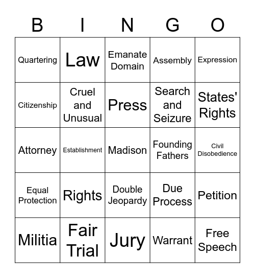 Constitution Bingo Card