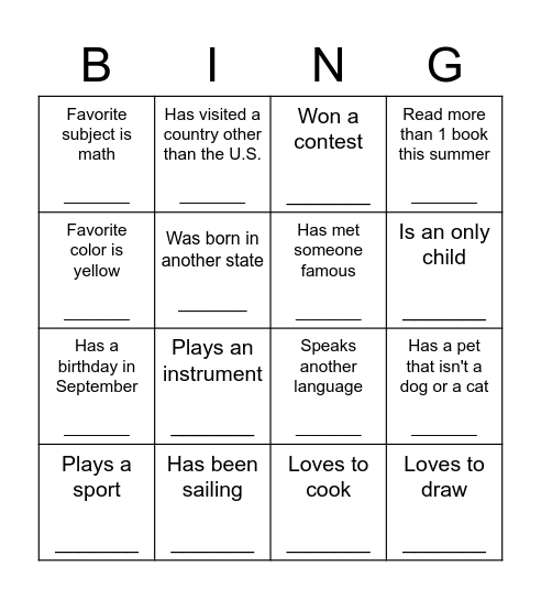 Pack 26 Introductory Scavenger Hunt Bingo Card