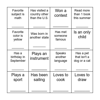Pack 26 Introductory Scavenger Hunt Bingo Card