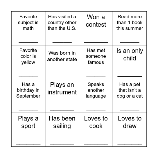 Pack 26 Introductory Scavenger Hunt Bingo Card