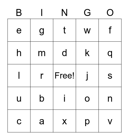 Alphabet Bingo Card