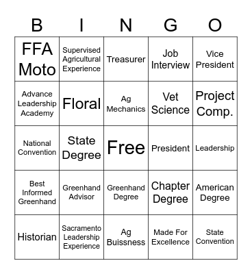 FFA Bingo Card