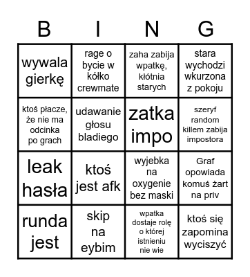 Bingo Among Us WPATKA Bingo Card