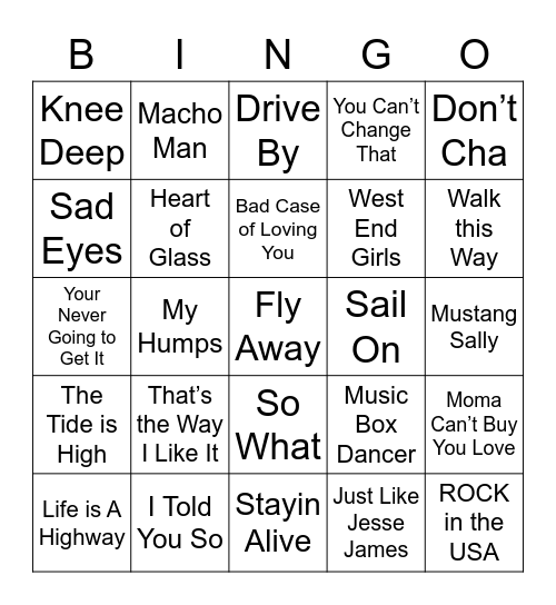 Music Bingo 53 Bingo Card