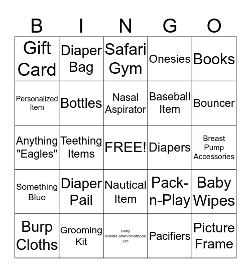 Laura's Baby Shower Bingo Card