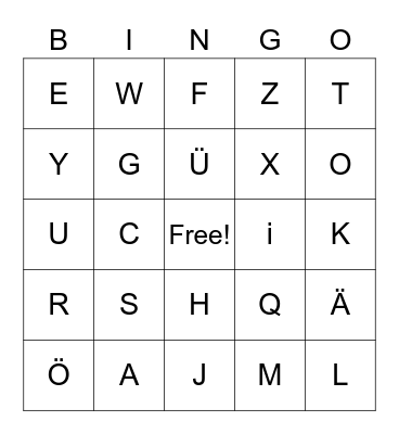 Das Alphabet Bingo Card