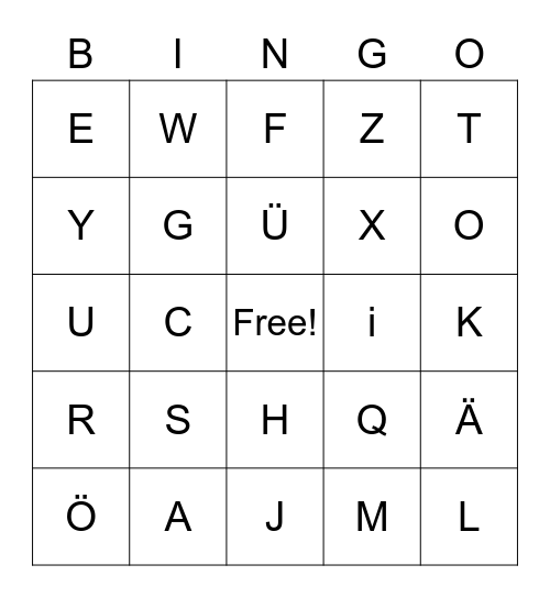 Das Alphabet Bingo Card