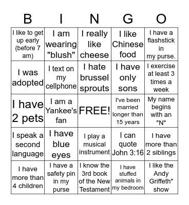 "GETTING TO KNOW YOU" BINGO Card