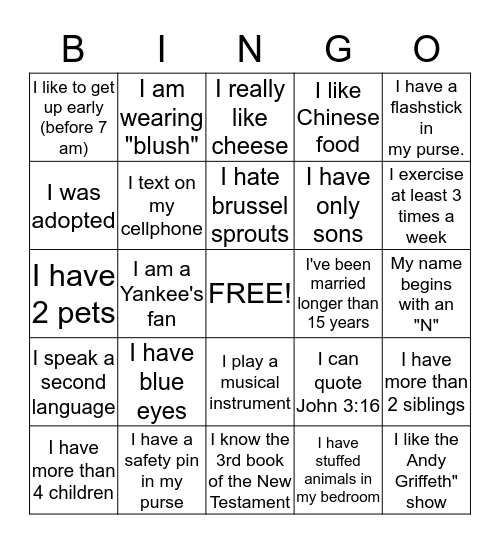 "GETTING TO KNOW YOU" BINGO Card