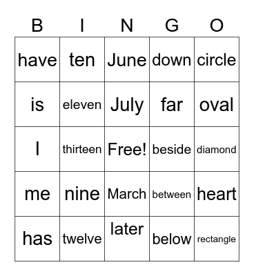Fun Words 3 Bingo Card