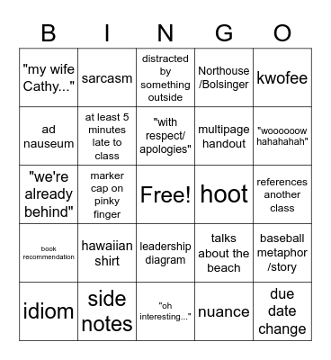 Dr. Howard Bingo Card