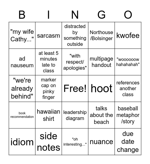 Dr. Howard Bingo Card