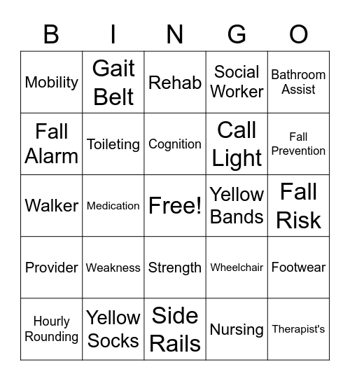 Rehab Week Bingo Card