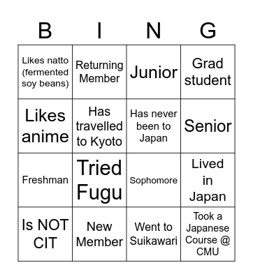 JSA Bingo Card