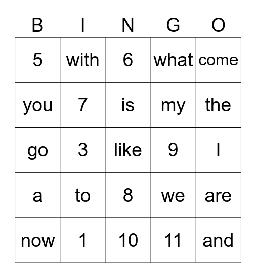 Numbers 1-10 Bingo Card