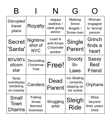 Hallmark Holiday Movies Bingo Card